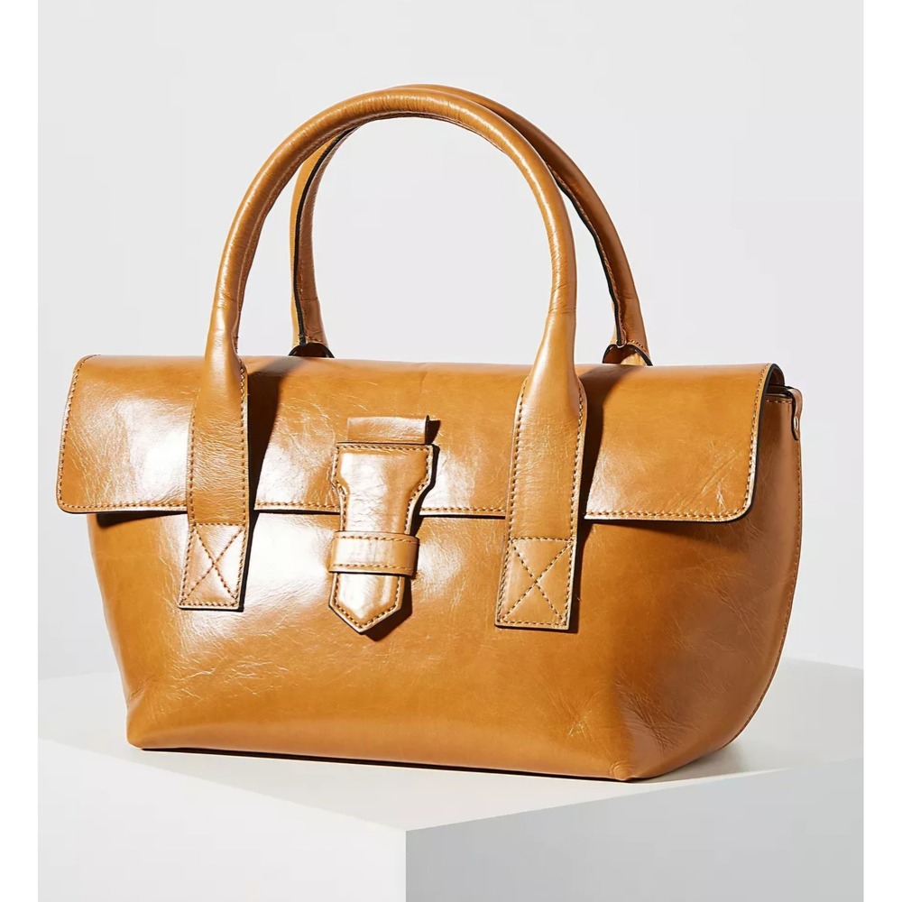 Anthropologie Giada Mini Tan Leather Foldover Satchel Carryall Bag Made in Italy